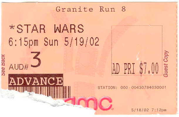 AMC Theater ticket for Attack of the Clones
